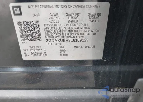 2020 Chevrolet Equinox Awd Lt 1.5L Turbo from USA, damaged, VIN 2GNAXUEV3L6109129